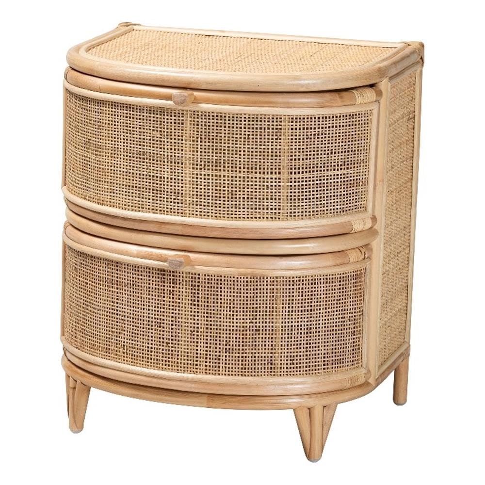 Baxton Studio Oleta Modern Bohemian Natural Brown Rattan 2-Drawer Nightstand