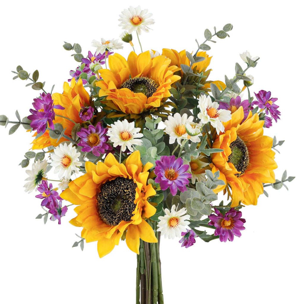 CEWOR Artificial Sunflowers Bouquet Fake Flower Bouquet with Sunflowers for Bridal Bouquets Wedding Centerpieces Decor Party Tab