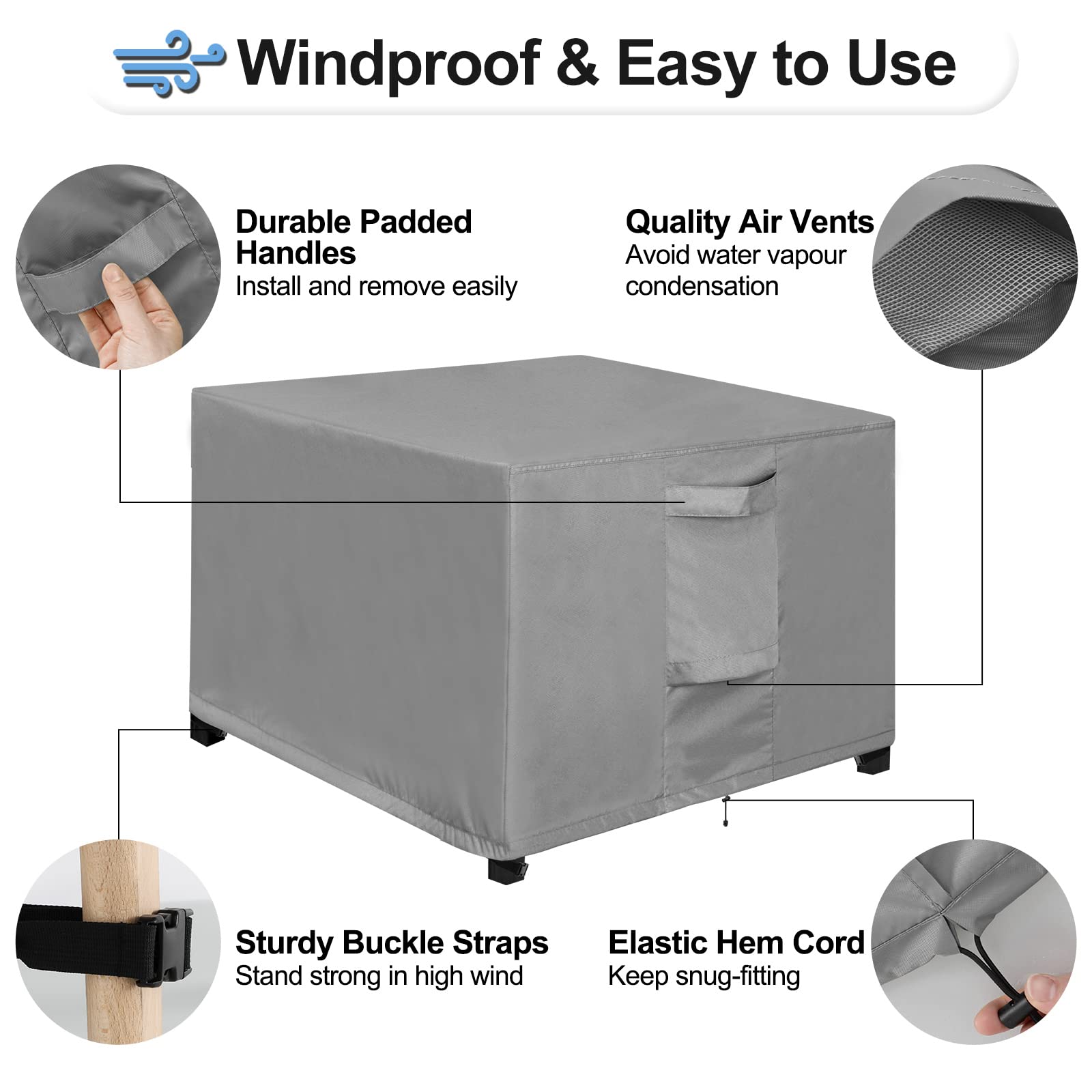 Outdoorlines Outdoor Waterproof Patio Ottoman Covers - Square Uv-Proof Patio Side Table Cover Windproof Heavy-Duty Furniture Covering Protector 28L X 28W X 17H Inch, Grey