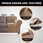 Princedeco 4 Pieces Couch Covers Velvet Couch Covers For 3 Cushion Sofa Soft Furniture Protector With Non Slip Elastic Bottom Washable Couch Covers Width Up To 90 Inch (Large, Camel)