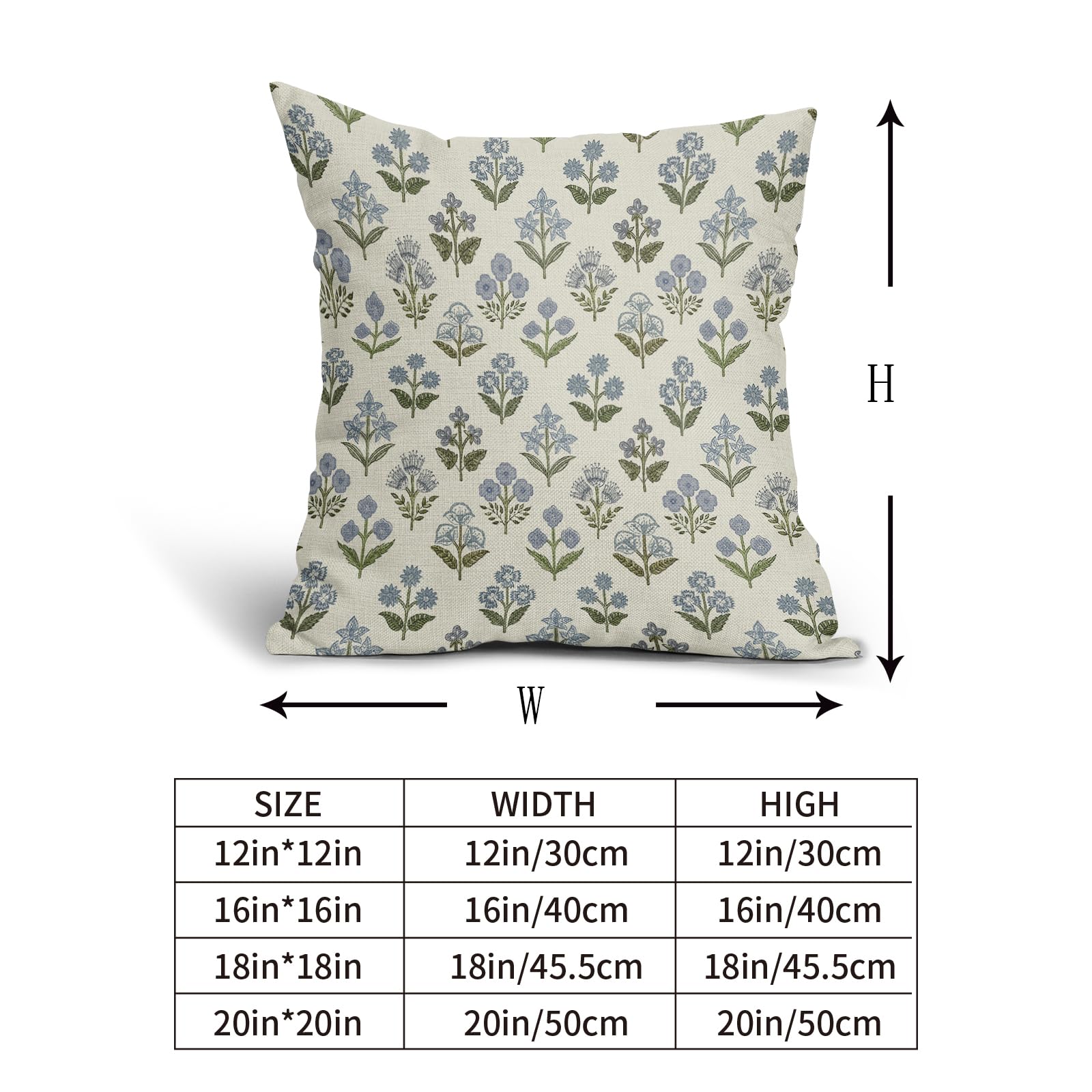 Sivirary Blue Green Block Print Pillow Covers Set of 2, 20x20 Inch Vintage Floral Decorative Throw Cushions for Sofa and Bed