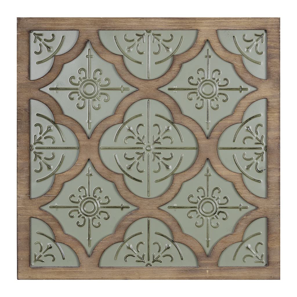 HomeRoots Multi 60% Metal 40% MDF Wood Veneer Green Ethnic Pattern Wood and Metal Wall Plaque