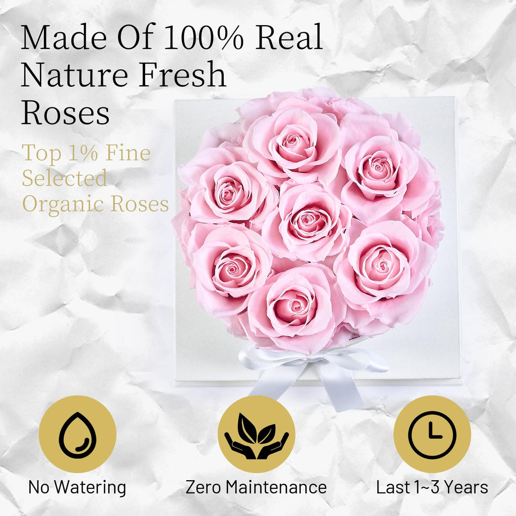 Graclect Preserved Roses in Box Forever Flowers Birthday Gifts for Her Mom - Pink Roses