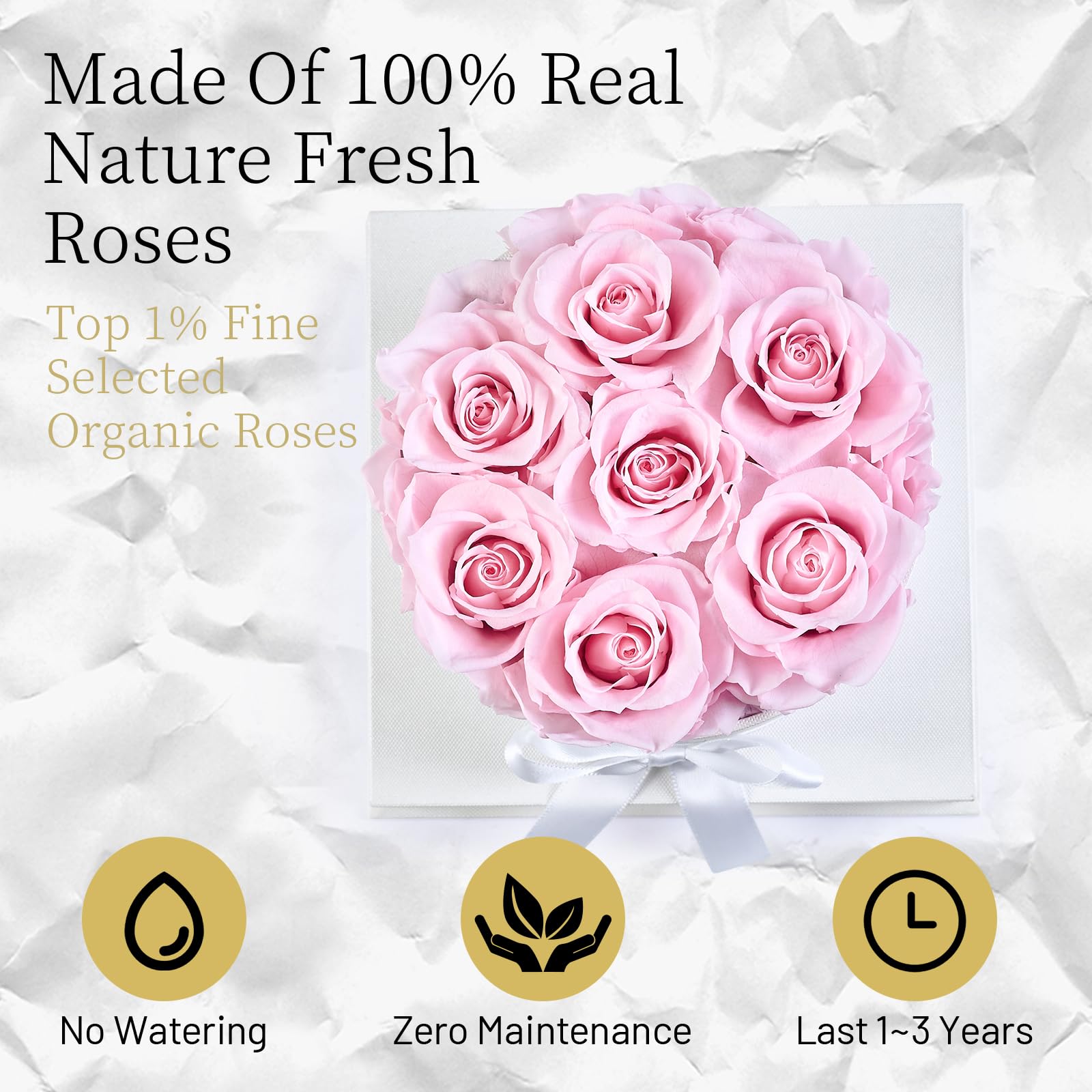Graclect Preserved Roses in Box Forever Flowers Birthday Gifts for Her Mom - Pink Roses