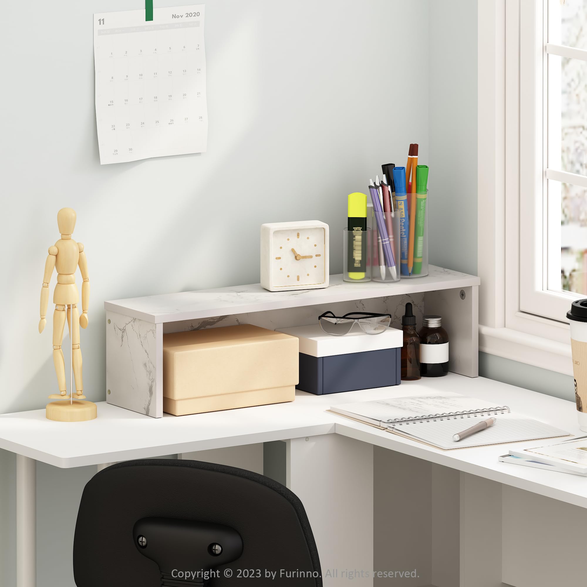 Furinno Classic 23-Inch Desk Organizer, Shelf Organizer Storage & Display Stand, Marble White