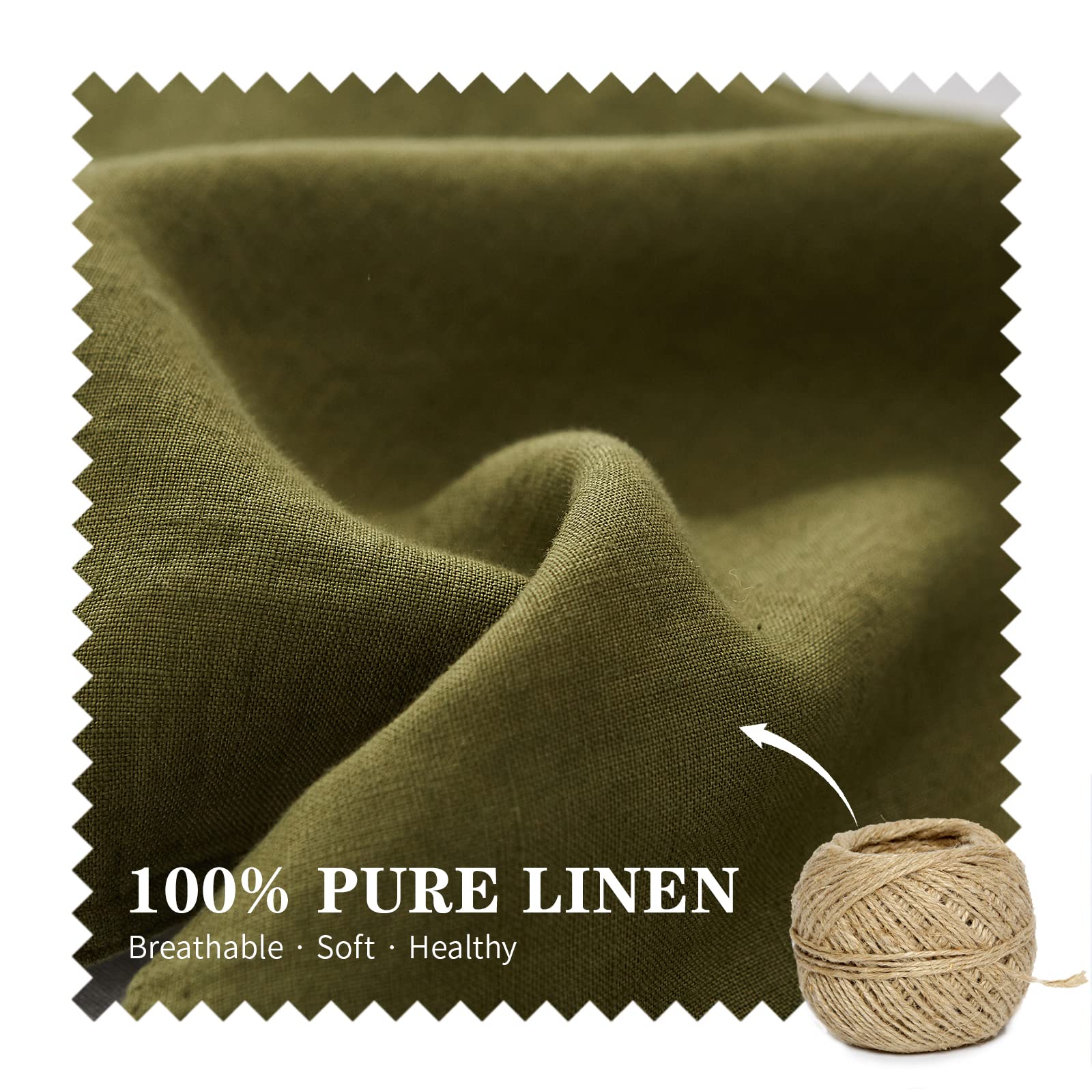 Simple&Opulence 100% Linen Lumbar Pillow Cover 12 X 20 Inches Set Of 2 Rectangular Decorative Throw Cushion Cover For Couch Sofa Bed Living Room Office Soft Breathable Farmhouse - Olive Green