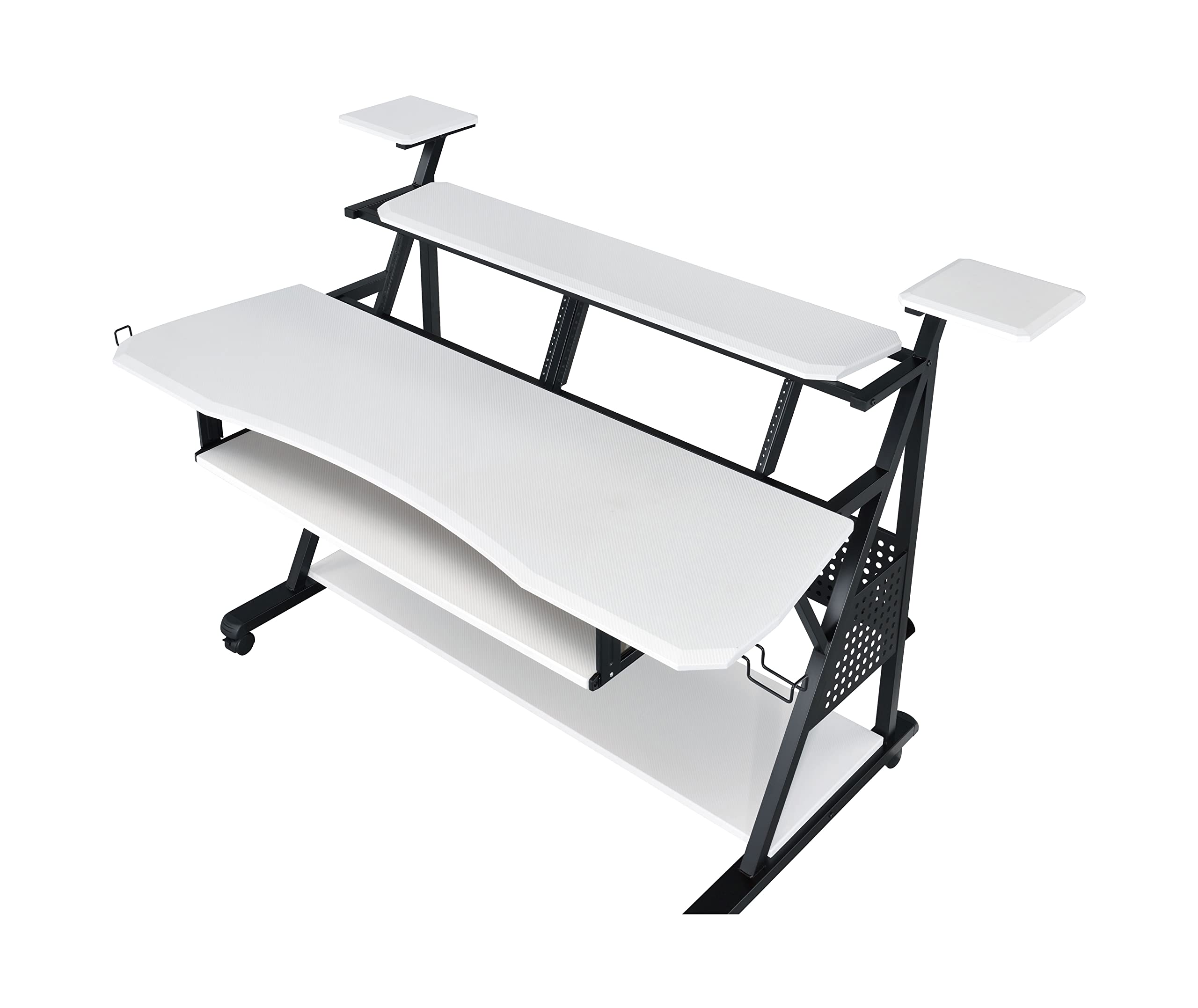 Acme Furniture Rectangular Music Desk Table with Wheels, White and Black