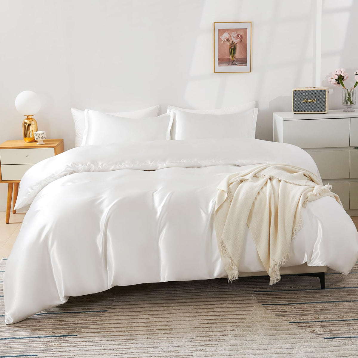 Hodo Home Satin Duvet Cover Queen Size, 3 Piece Silk Like Comforter Cover, Ultra Soft And Breathable Bedding Set With Zipper Clo