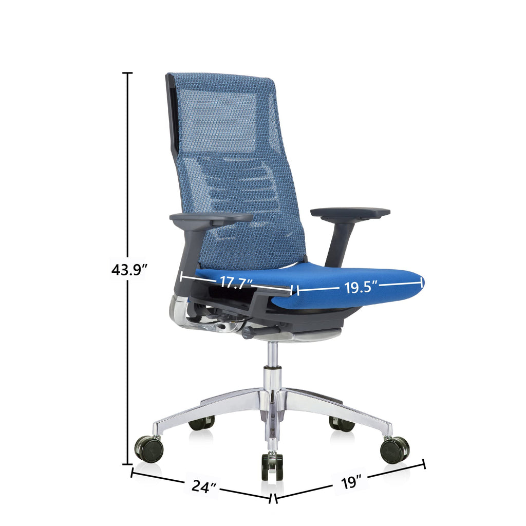 Powerfit Exec Chair Blue Fabric Seat/Mesh Back-Charcoal Frame