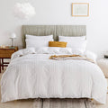 Jellymoni Bright White Duvet Cover Full Size - 3Pcs Microfiber Tufted Duvet Cover Set, Boho Striped Tufted Textured Duvet Cover