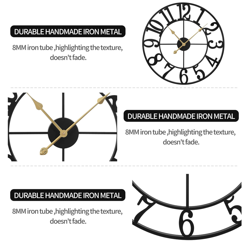 Leike Large Wall Clocks,Silent,Non Ticking,Battery Operated Rustic Round Modern Big Metal Wall Clock For Living Room, Bedroom,Ki