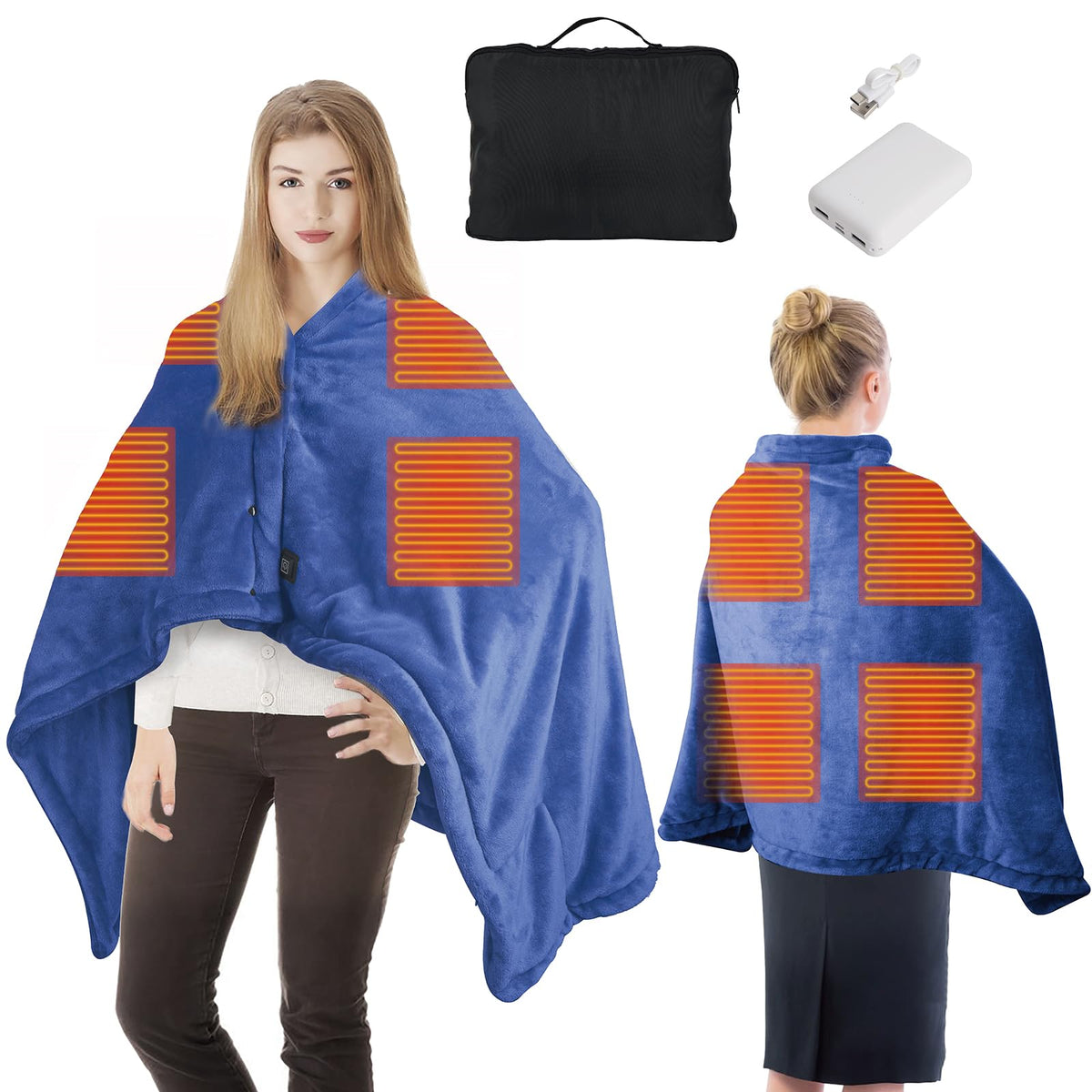 Heated Blanket Battery Operated With Power Bank, Cordless Portable Electric Heating Shawl, Wearable Heated Throw Blanket, Soft A