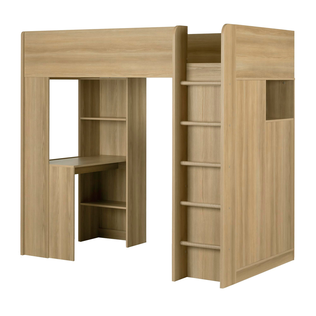 South Shore Logik Loft Bed With Desk, Twin, Natural Ash