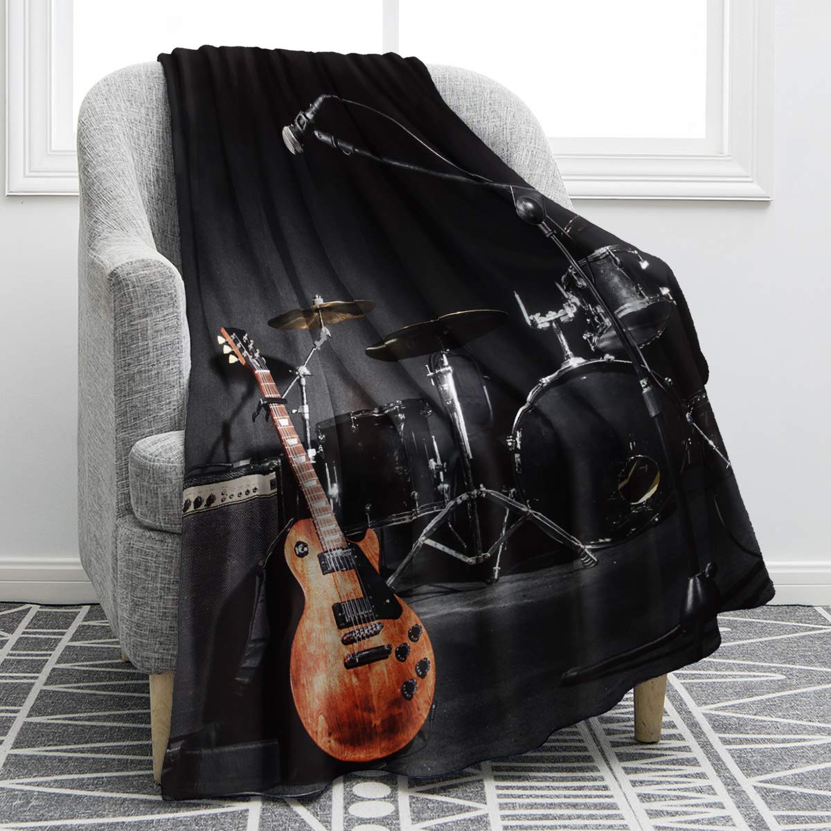 Jekeno Music Guitar Gifts Blanket For Women Men, Music Guitar Gifts Throw Blankets For Adult Kids Girls Boys Guitar Players, Chr