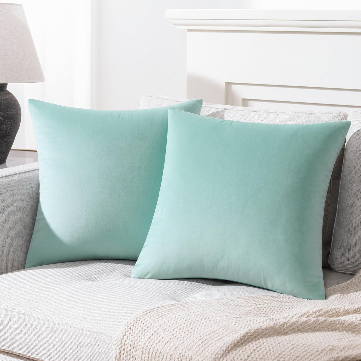 Mixhug Decorative Throw Pillow Covers, Velvet Cushion Covers, Solid Throw Pillow Cases For Couch And Bed, Turquoise, 22 X 22 Inc