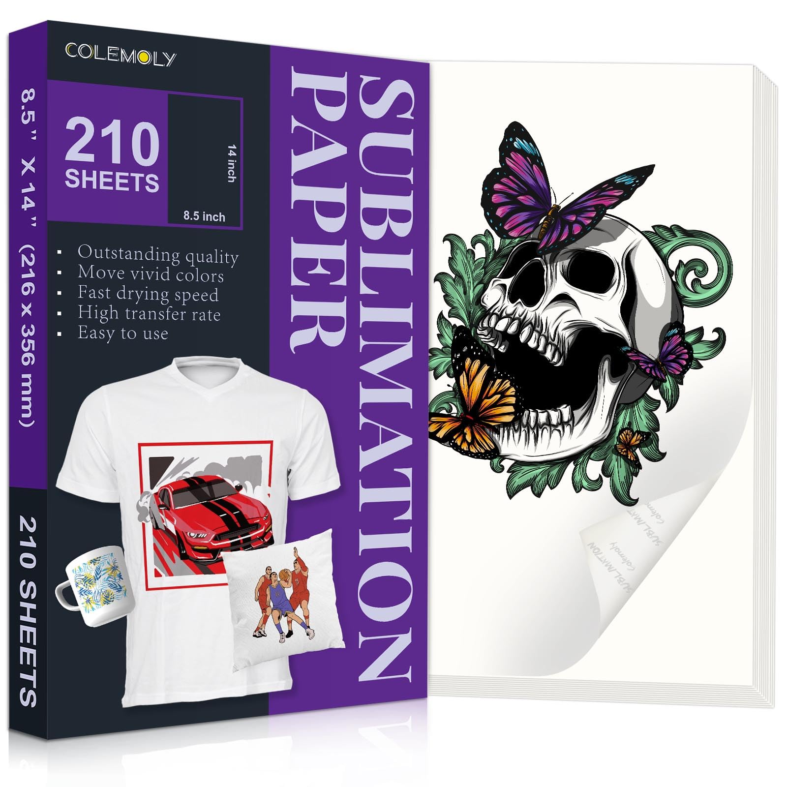 Colemoly Sublimation Paper 8.5X14, 125G Heat Transfer Paper 210 Sheets Use With Thermal Sublimation Transfer Ink And Any Inkjet