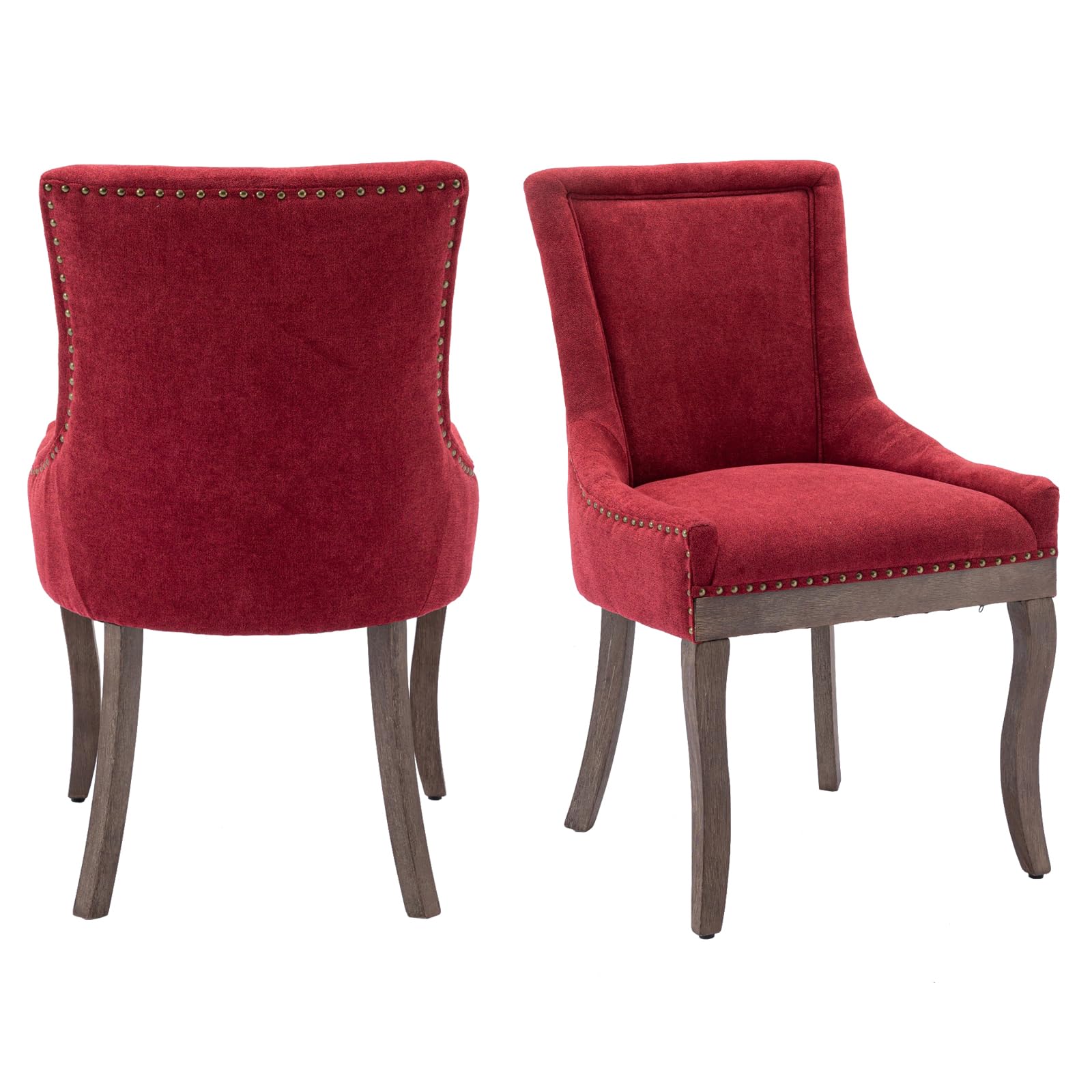 Aoowow Fabric Vintage Upholstered Side Chairs Set Of 2, Farmhouse Solid Wood Kitchen Dining Room Chairs With Nailheads Legs (Fab