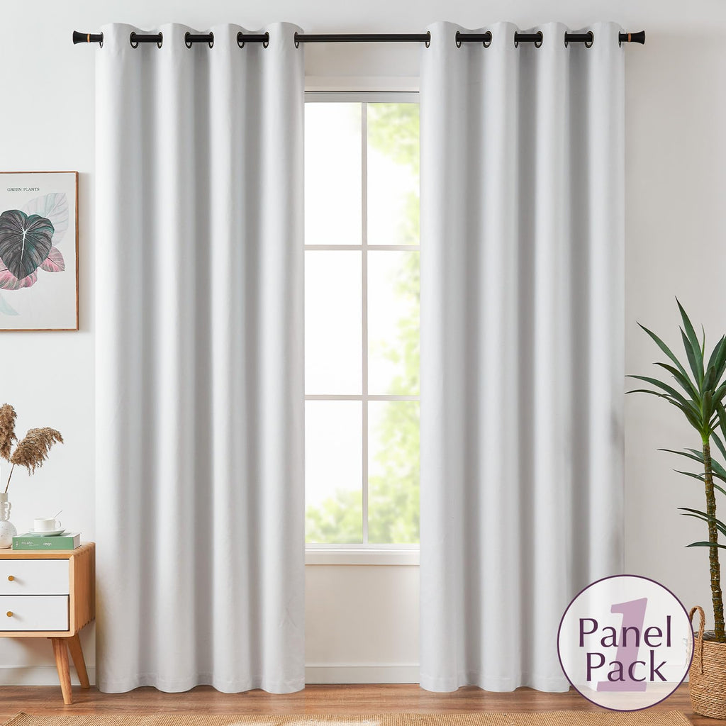 Jinchan 100% Blackout Curtain 84 Inches Long White Curtain For Bedroom Living Room Linen Textured Thermal Insulated Curtain Grommet Top Window Drape 1 Panel White