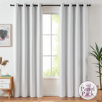 Jinchan 100% Blackout Curtain 84 Inches Long White Curtain For Bedroom Living Room Linen Textured Thermal Insulated Curtain Grommet Top Window Drape 1 Panel White