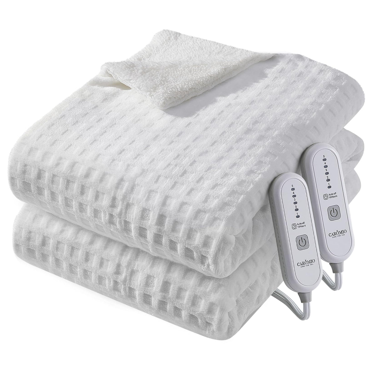 Caromio Electric Blanket Queen Size With Dual Control, Waffle Fast Heating Heated Blankets With Etl Certified, Soft Flannel & Sh