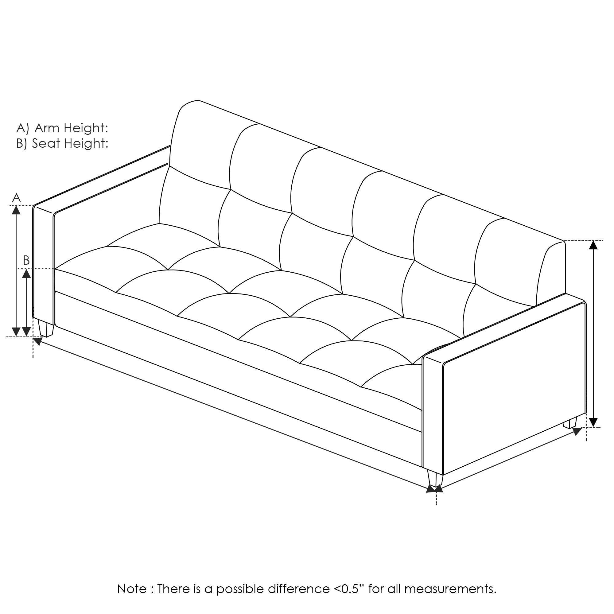 Furinno Brive Contemporary Tufted Faux Leather 3-Seater Sofa Couch For Living Room, White Faux Leather