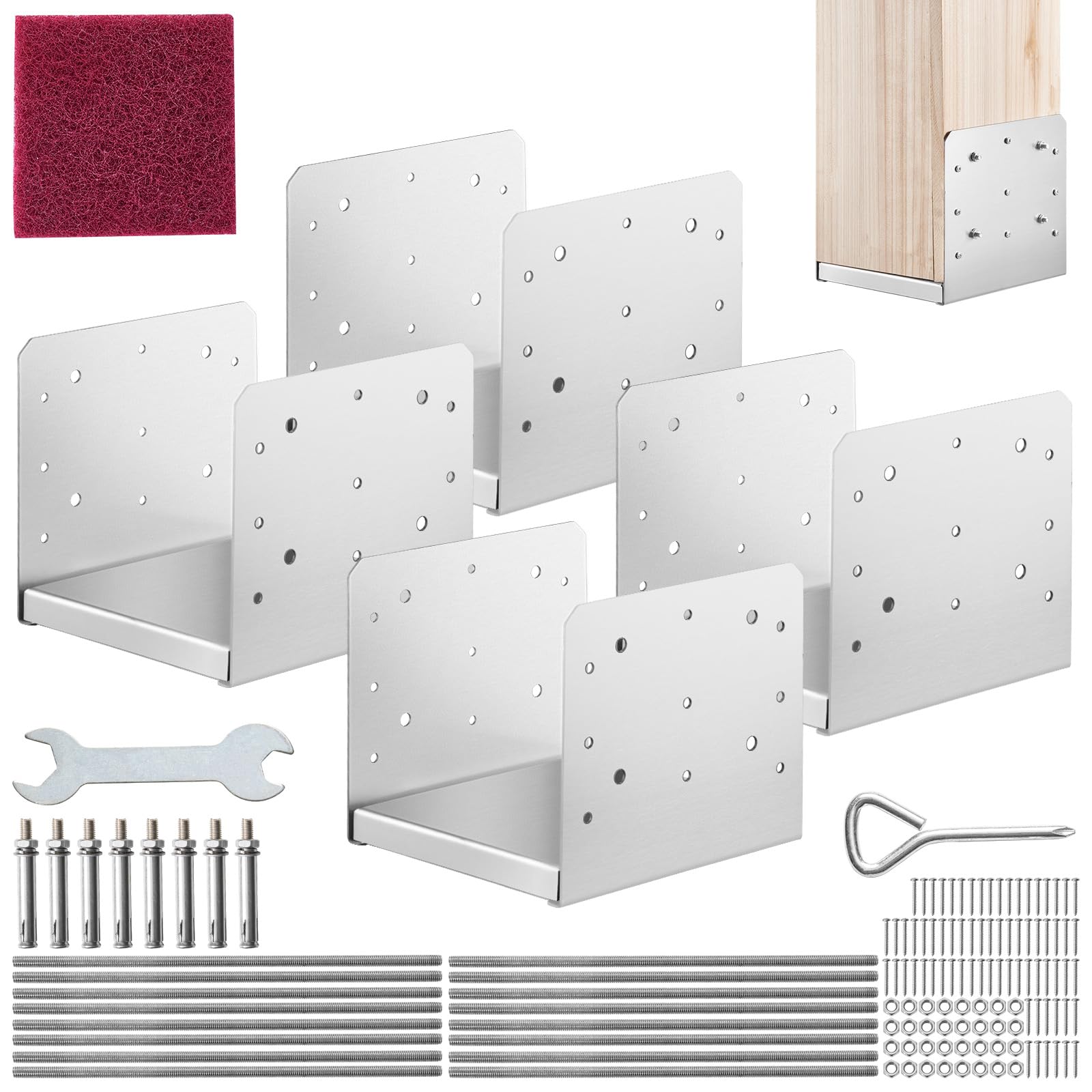 VEVOR 8''x 8'' Post Base, 4Pcs Stainless Steel Adjustable Post Anchor Bracket(Internal 7.8 x 7.3''), Adjustable Post Base for Pa