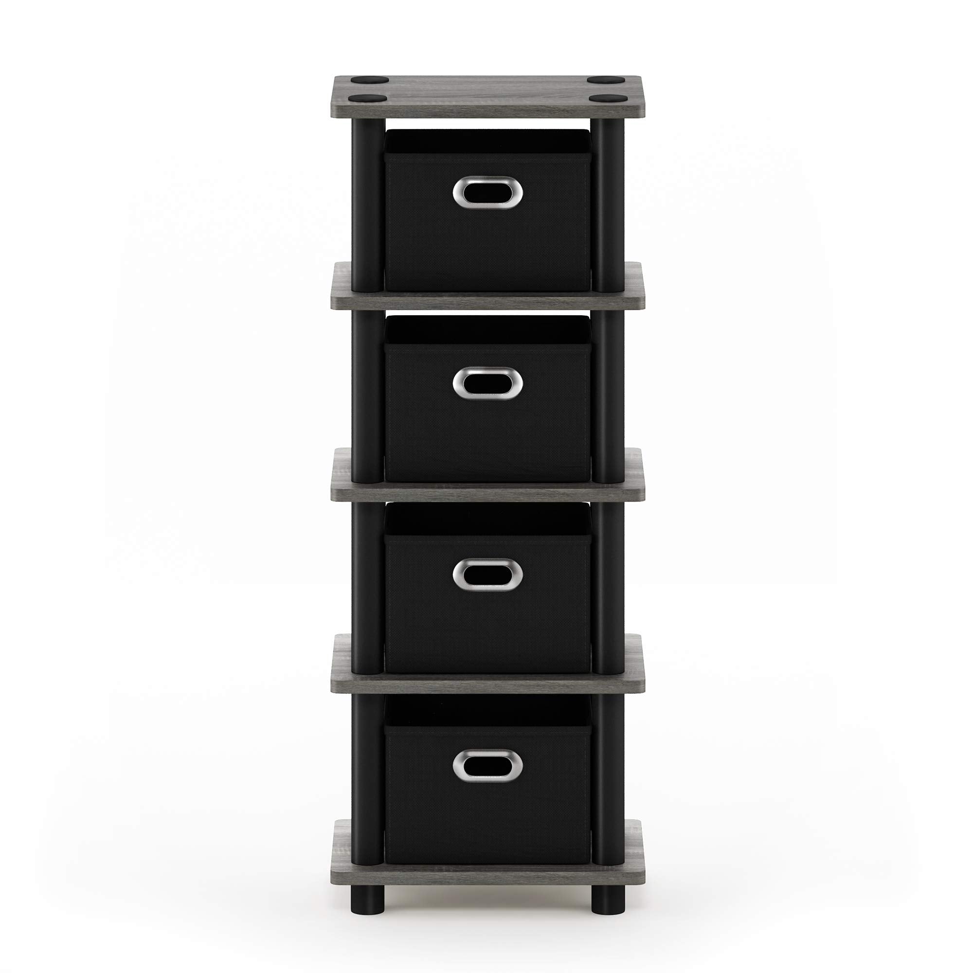 Furinno Turn-N-Tube Laci 4-Bins System Rack, French Oak Grey/Black