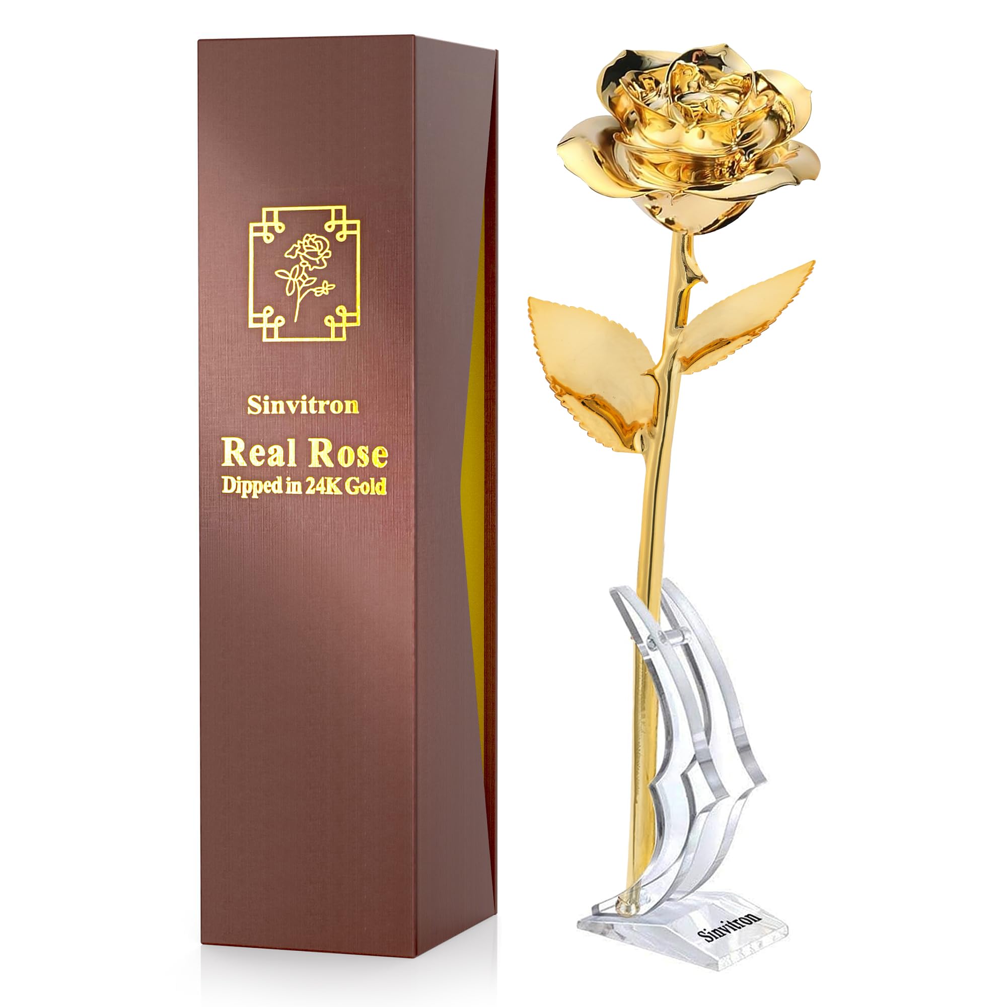 Sinvitron Gold Dipped Rose Real 24K Gold Rose, Long Stem Hand Dipped in 24K Golden Roses, Birthday Gift for Women,Gifts for Her,