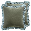 Patdrea Green Decorative Throw Pillow Covers 18X18 Set Of 2, Farmhouse Linen Pillow Covers With Ruffles, Square Sturdy Throw Pil
