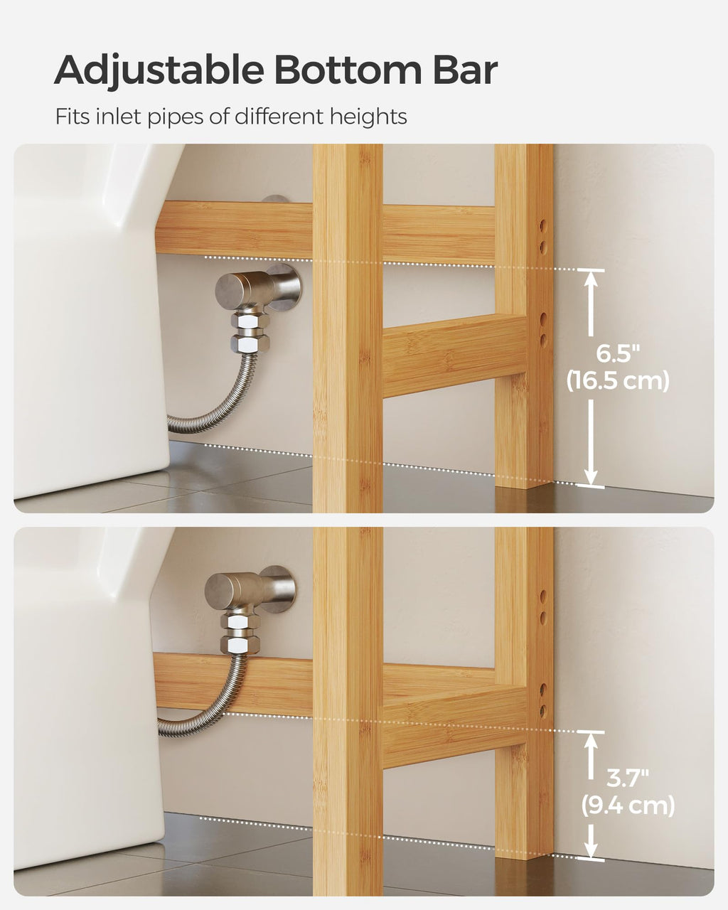 Songmics Over The Toilet Storage, 3-Tier Over Toilet Bathroom Organizer With Adjustable Shelf, Fit Most Toilets, Space-Saving, Natural Ubts001N01