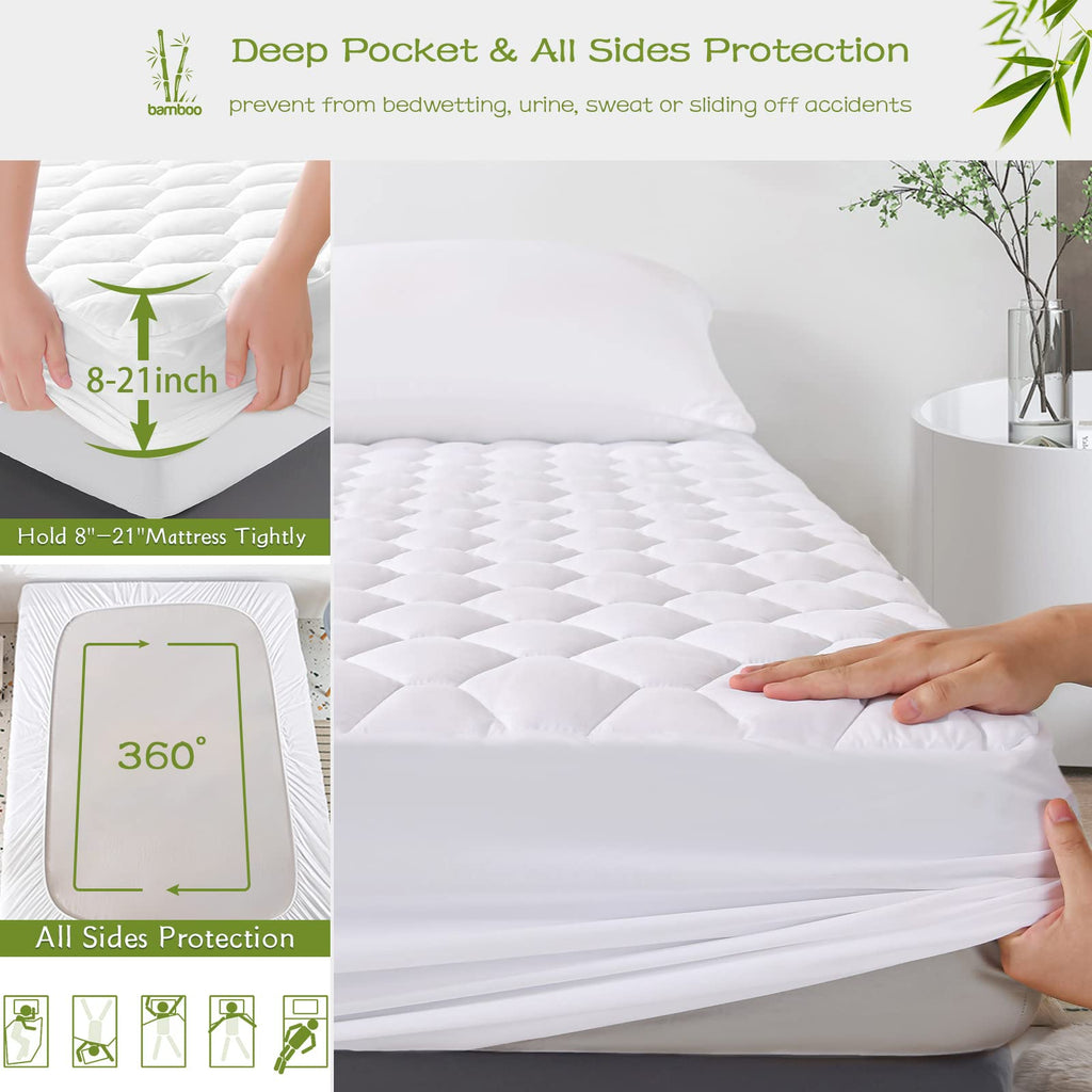 Grt King Mattress Protector Waterproof, Rayon From Bamboo, Cooling Quilted Fitted Mattress Pad, Noiseless Waterproof Mattress Co