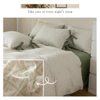Lifetb Boho Floral Duvet Cover Queen Garden Style Pink Flower Duvet Cover Cotton Plaid Grid Comforter Cover With 2 Bowknot Pillo