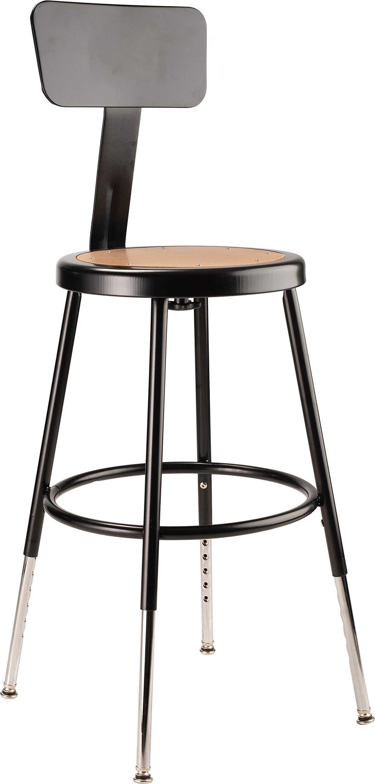 Nps 18&quot; Adjustable Height Steel Stool With Backrest, Black