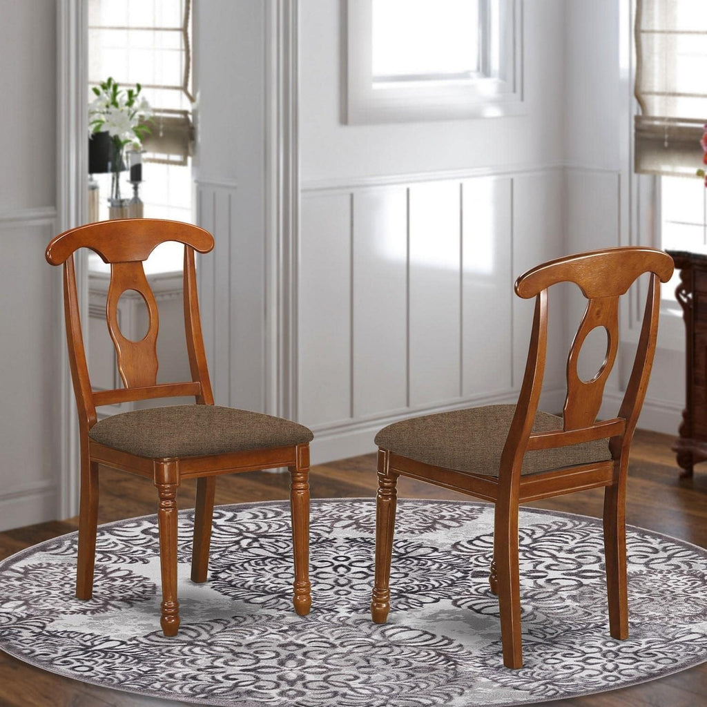 East West Furniture NAC-SBR-C Napoleon Kitchen Dining Linen Fabric Upholstered Solid Wood Chairs, Set of 2, Saddle Brown