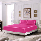 Siinvdabzx 3-Piece Set Satin Twin Fitted Sheet & 2 Pillowcase, Hot Pink Silky Soft Fitted Bottom Sheet, Wrinkle Free, Fade Resis