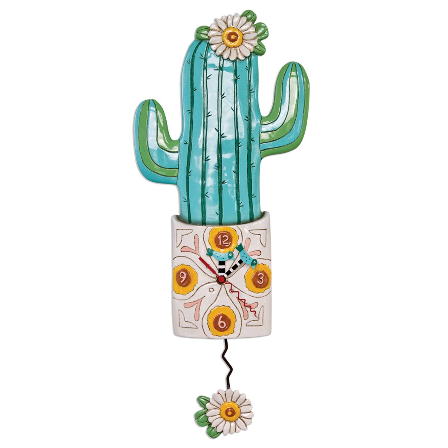 Allen Designs P1856 Whimsical Cactus Pendulum Wall Clock Desert Bloom