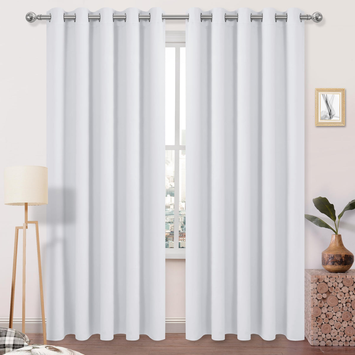 Dwcn Greyish White Curtains 84 Inches Long, 60W Room Darkening Thermal Light Blocking Curtain For Bedroom/Living Room - W60 X L8