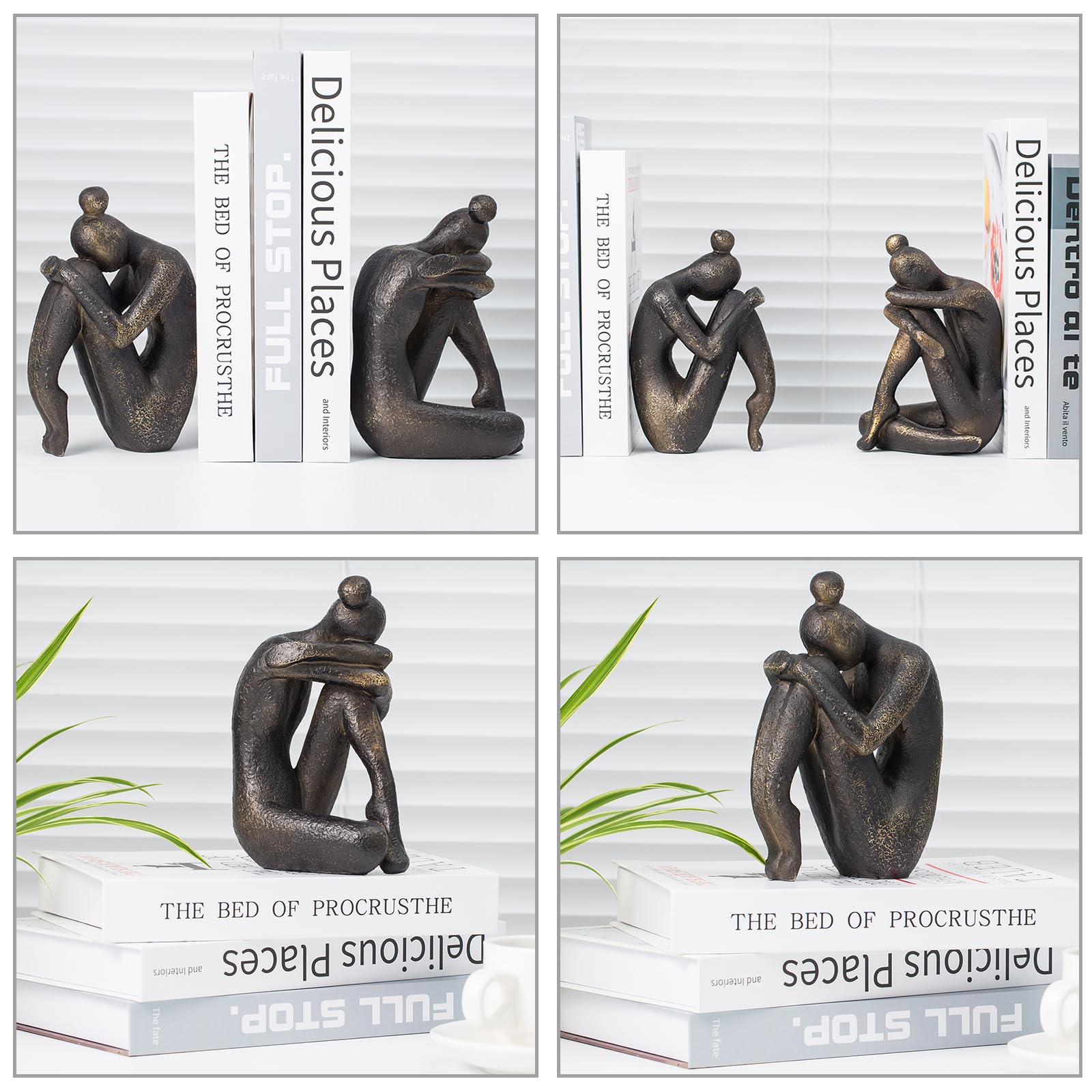Lukitas Unique Decorative Girl Thinker Bookends, Home Office Books Shelves Stoppers Holder, Nonskid Book Stoppers, Creative Desk