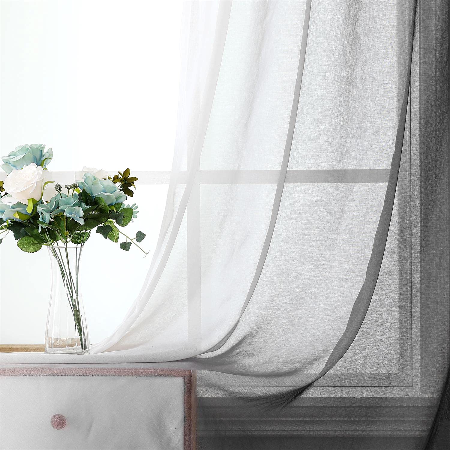G2000 Sheer Curtains & Drapes 95 Inches Long Grey And White Ombre Curtains For Bedroom Living Room Window Curtains Light Filteri
