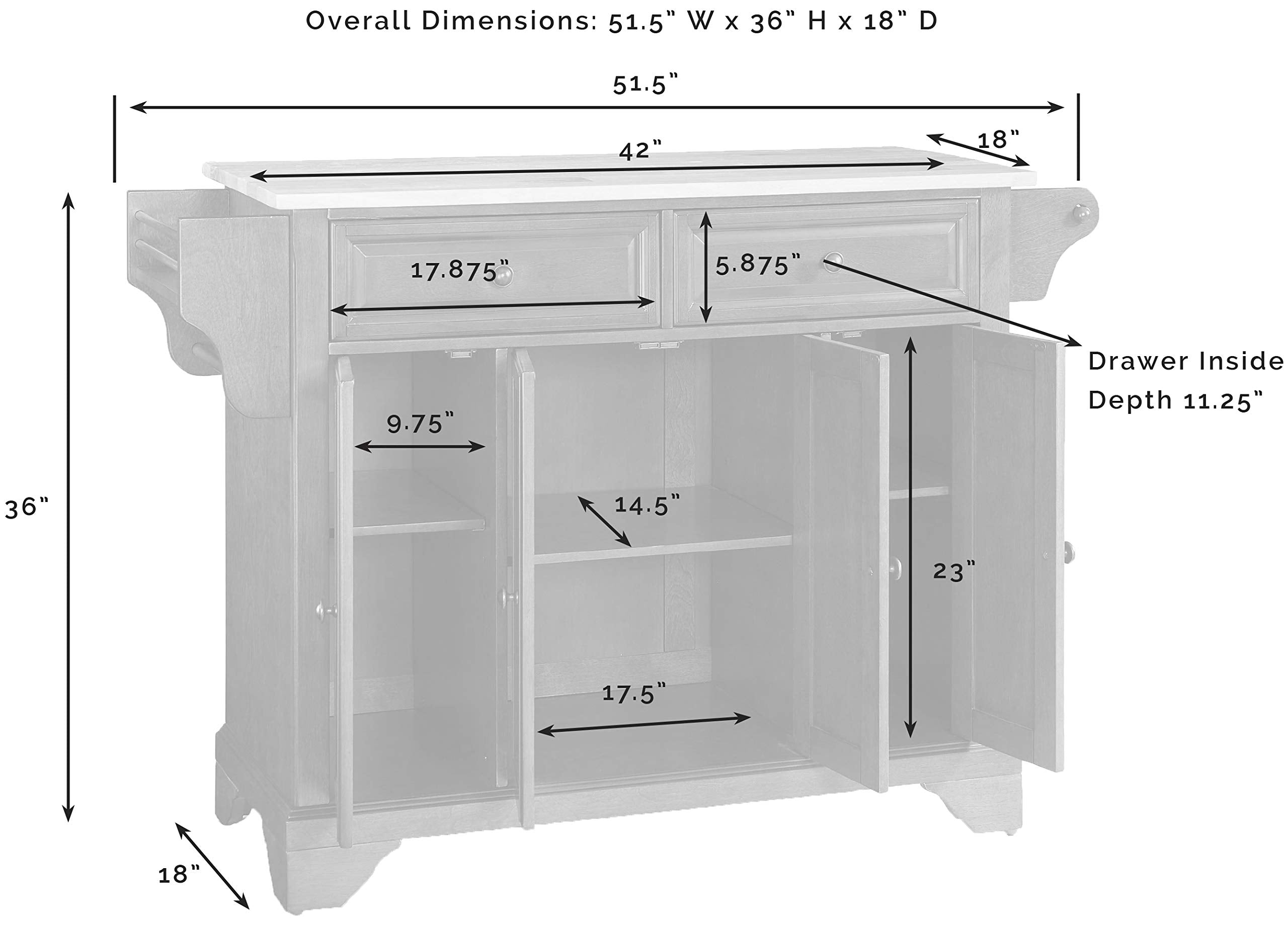 Crosley Furniture Lafayette Stone Top Rolling Kitchen Island Storage Cart, Microwave Stand, Spice Rack, Black