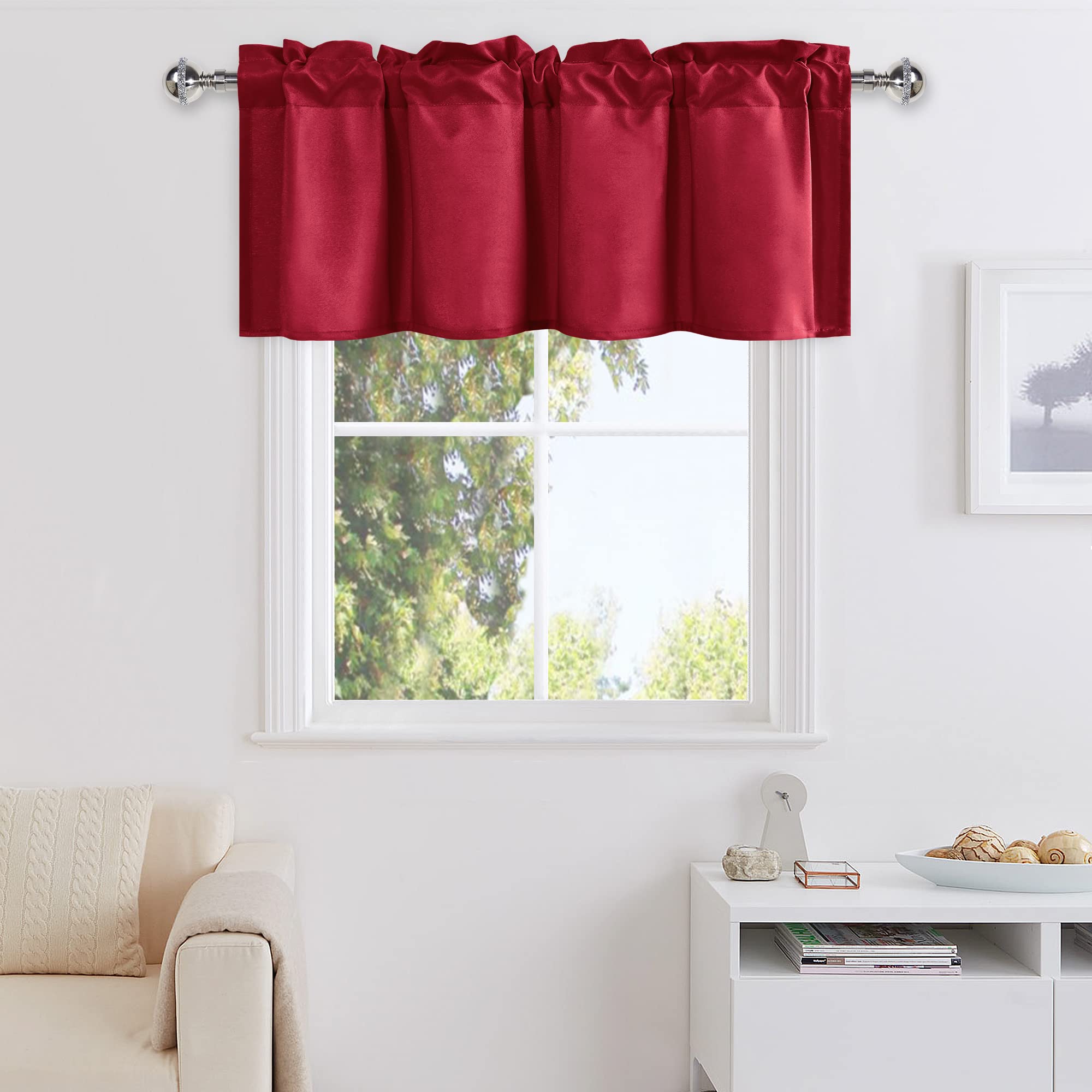 DWCN Red Kitchen Curtain Valance, Basement Window Curtains, 18 Inch Short Topper - 1 Panel, 42 X 18 Inch, Red
