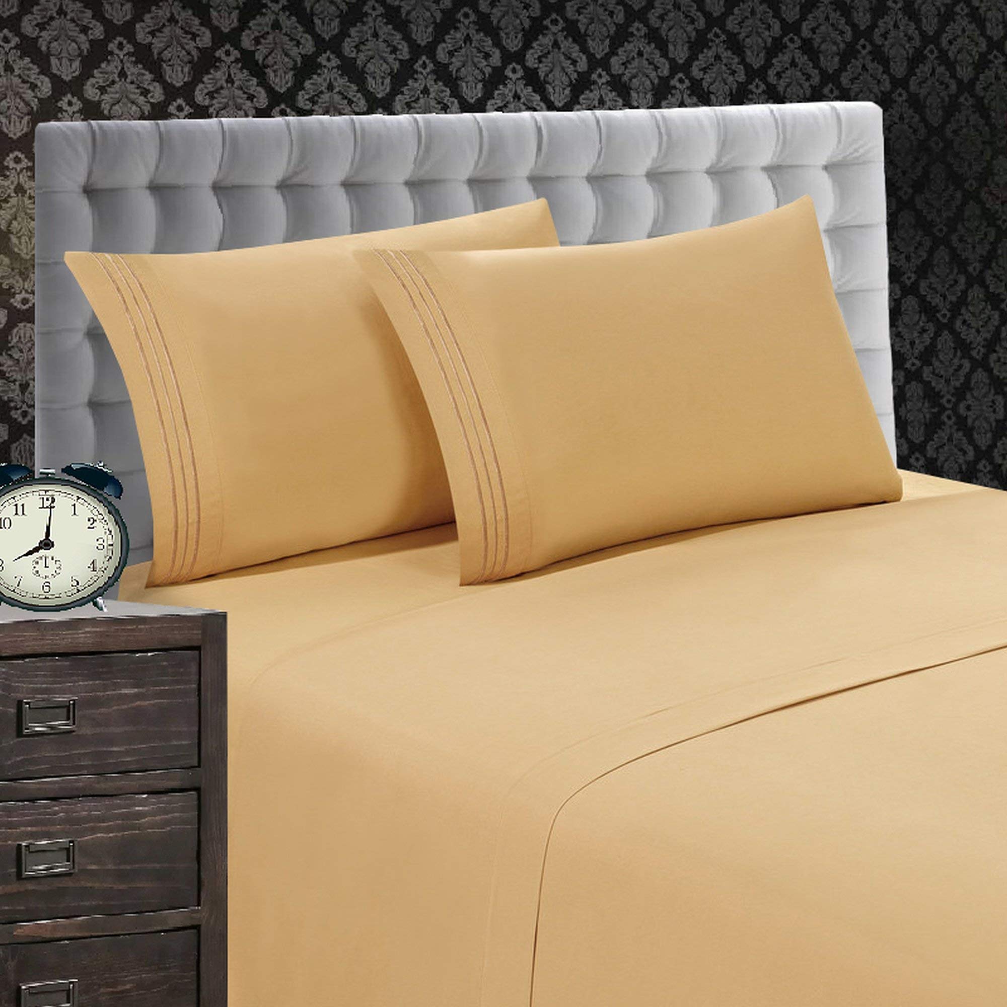 Elegant Comfort 1500 Premier Wrinkle & Fade Resistant 4 Pc Sheet Set, Deep Pocket Up To 18' And Colors, California King Gold