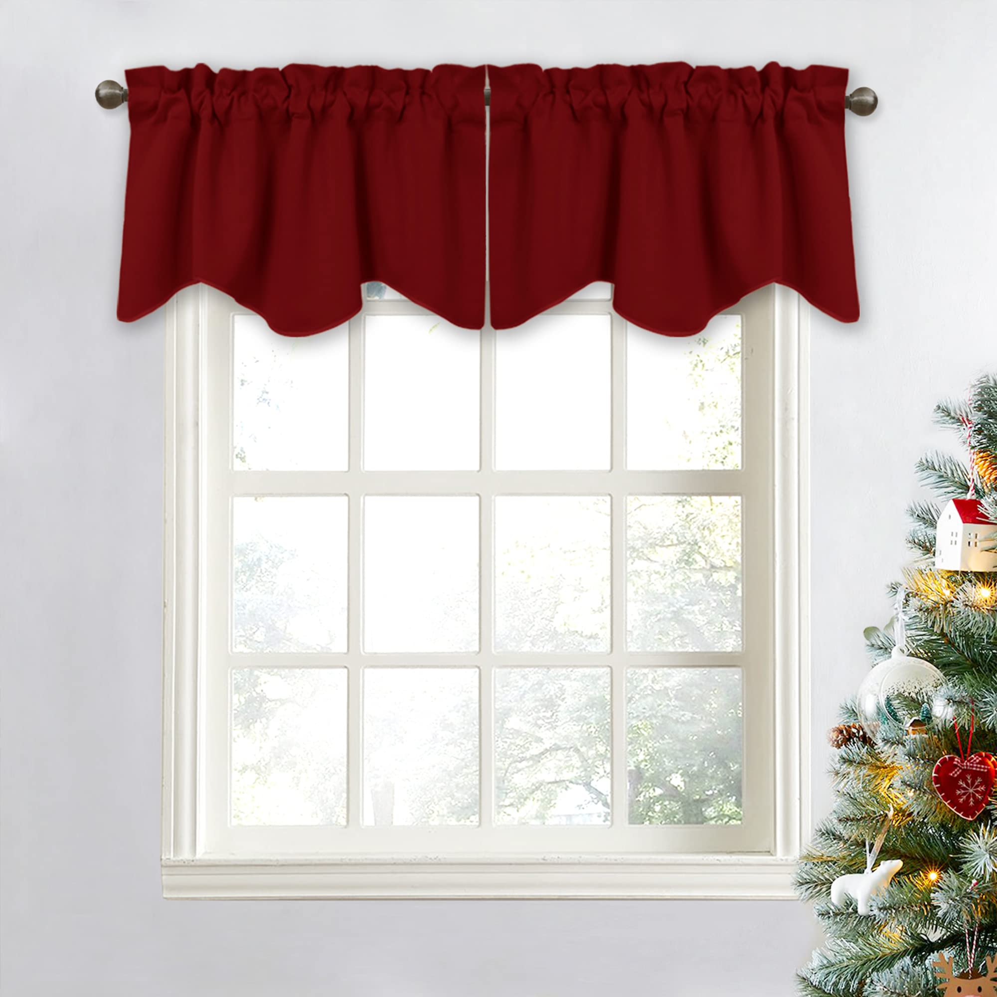 Nicetown Window Valance - Burgundy Red Blackout Valance Elegant 52 Inches By 18 Inches Short Small Tier Curtain For Living Room/