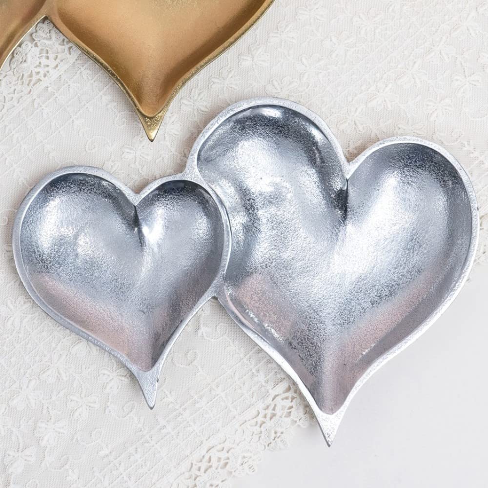 HomeRoots Stainless Steel Two Section Textured Silver Heart Shaped Tray