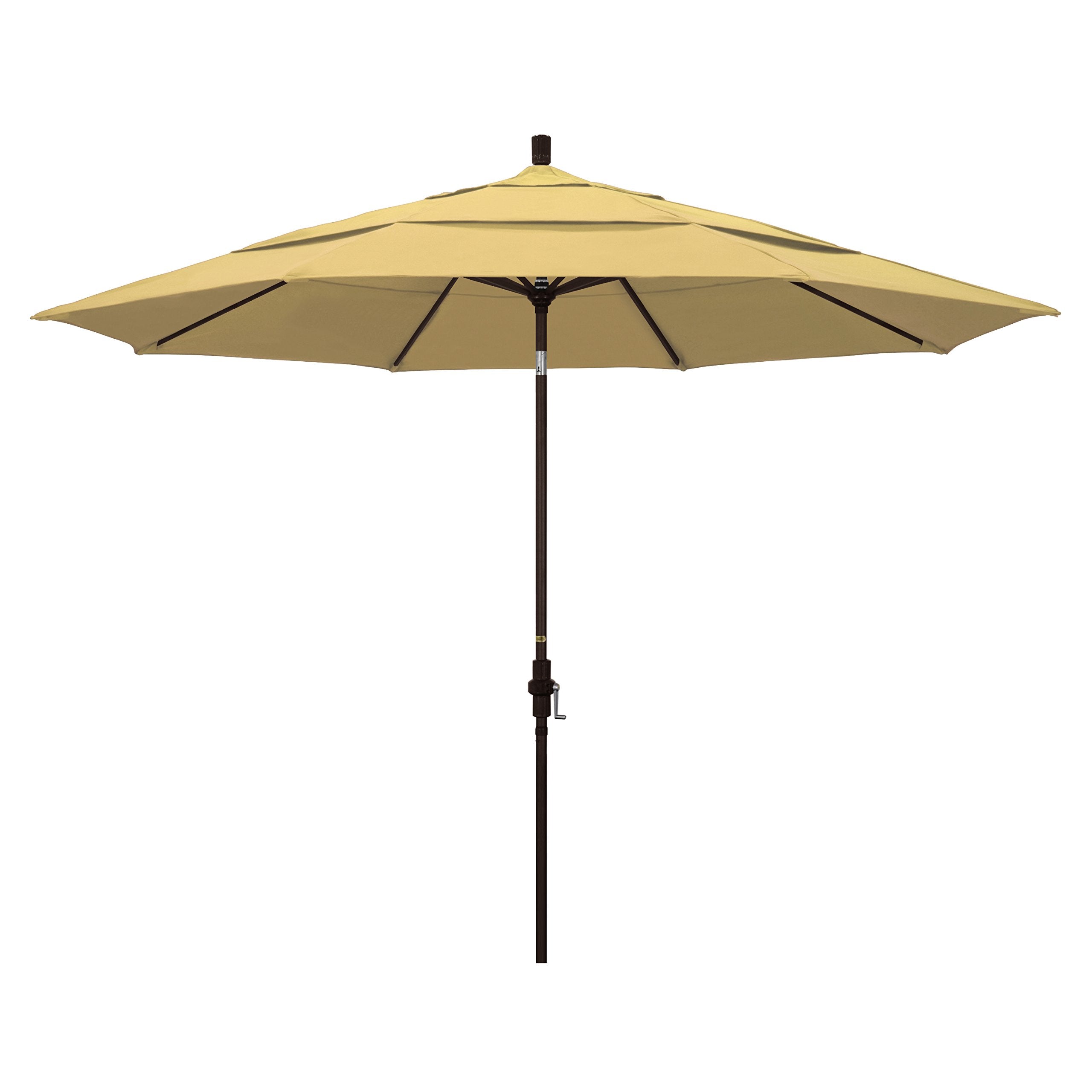 California Umbrella 11' Round Aluminum Market Umbrella, Crank Lift, Collar Tilt, Bronze Pole, Sunbrella Wheat