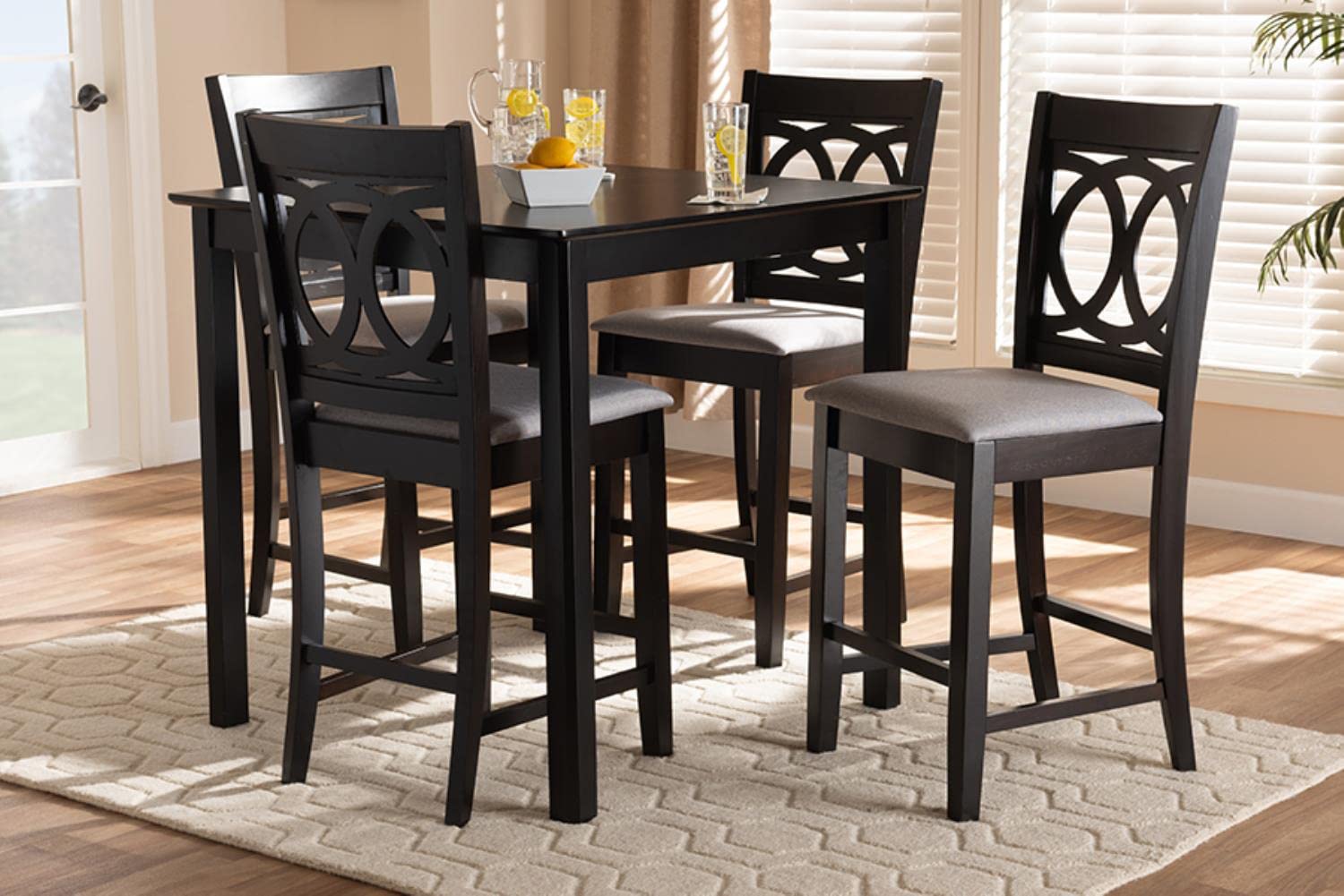 Baxton Studio Lenoir Modern and Contemporary Gray Fabric Upholstered Espresso Brown Finished 5-Piece Wood Pub Set