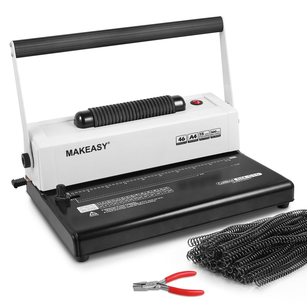 Makeasy Coil Spiral Binding Machine - Manual Hole Punch - Electric Coil Inserter - Adjustable Side Margin - For Letter Size/A4/A
