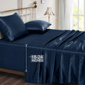 Vonty Satin Sheets Extra Deep Pocket King Size Sheets - Cooling & Silky Satin King Sheets Set with 18-24 Inch Deep Pocket, Navy 