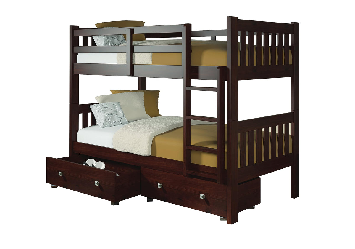 Donco Kids Austin Mission Twin Over Twin Cappuccino Bunkbed With Dual Underbed Drawers