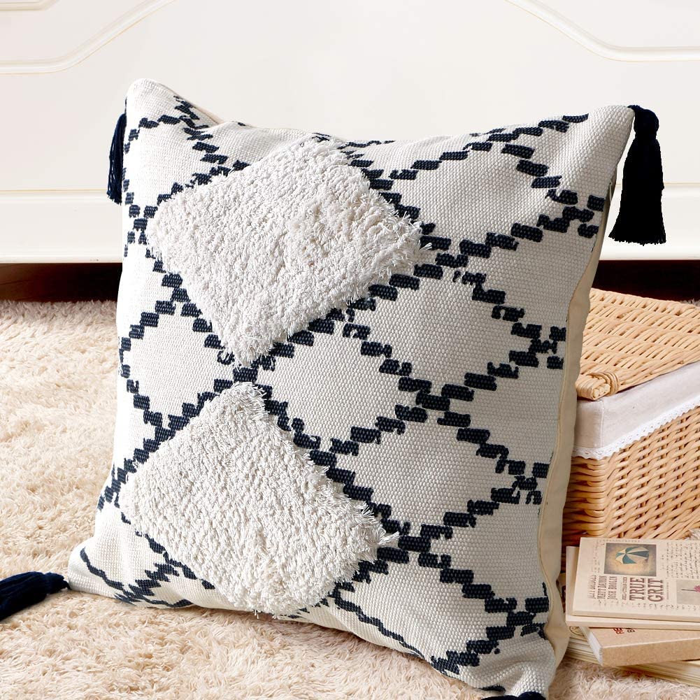 Modern Homes Decorative Tufted Throw Pillow Covers For Couch Sofa  Boho Moroccan Style Cushion Covers With Tassels, Accent Deco